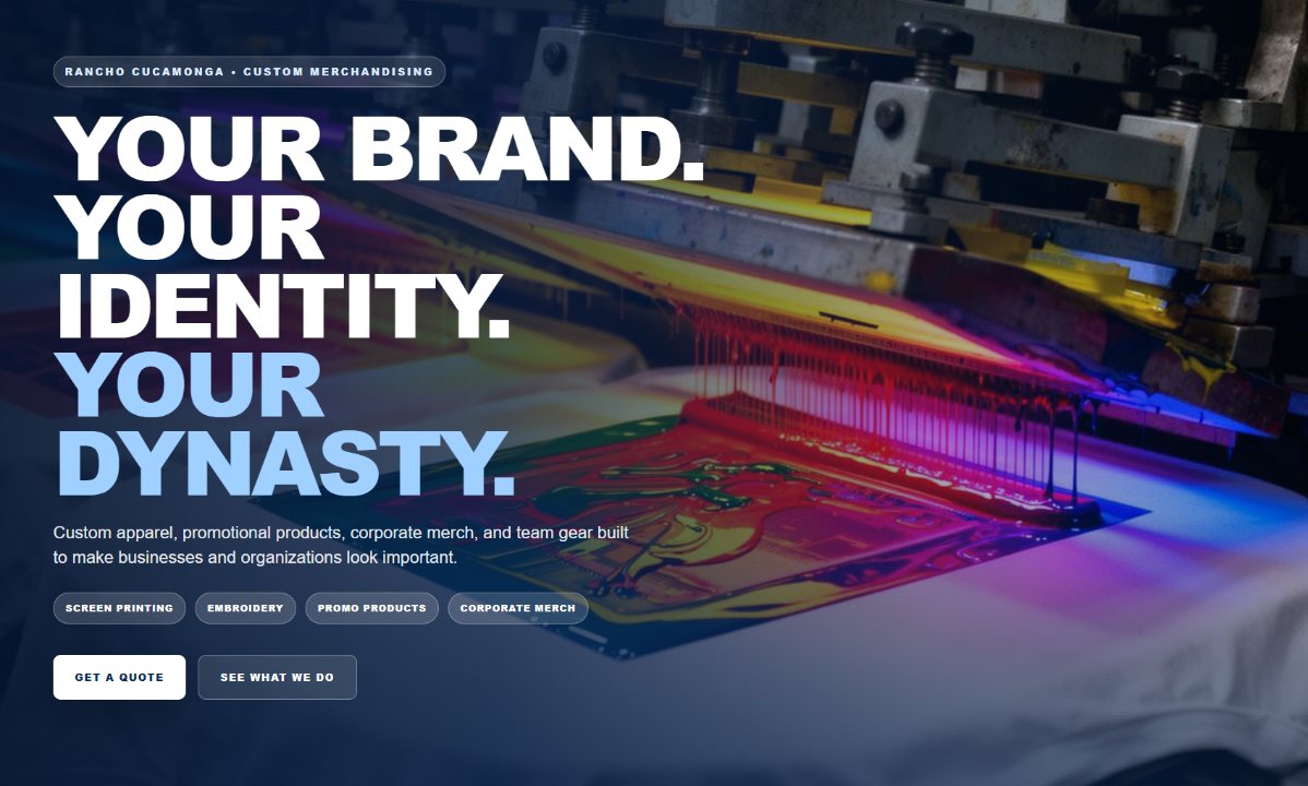 Dynasty Screen Printing website design
