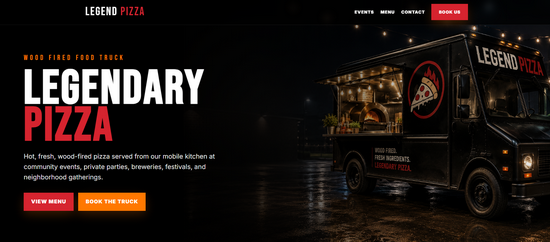Legend Pizza food truck website example