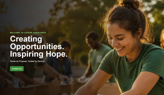 Nonprofit website example showing volunteers and community service